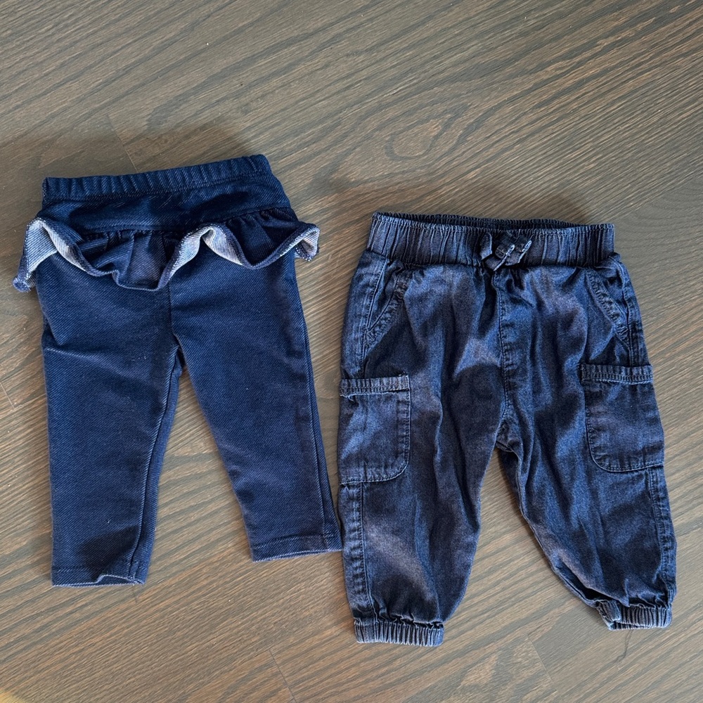 Garanimals Baby Bottoms 2-Pack Navy Pants & Ruffle Leggings 3-6M